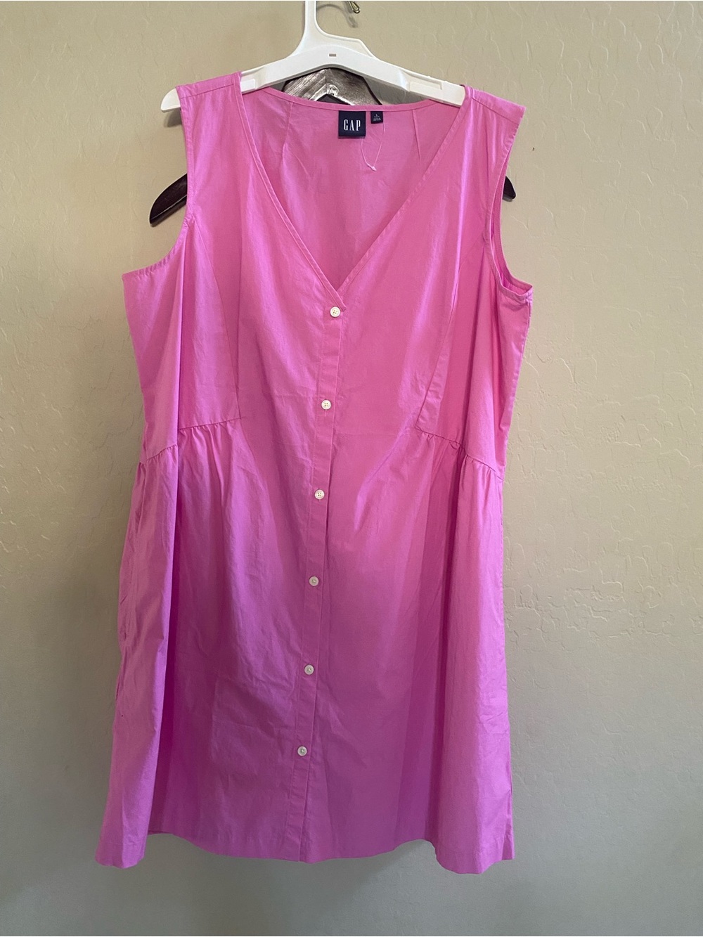 GAP Bright Pink Sleeveless Dress with V-Neck. Size is Large Tall.  New